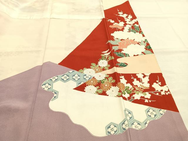 平和屋着物●豪華振袖　駒刺繍　御所車花文　金銀彩　正絹　逸品　AABI1887fy