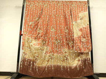 平和屋着物●豪華振袖　駒刺繍　花蝶文　暈し染め　金彩　正絹　逸品　AABI1890fy