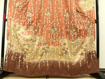 平和屋着物●豪華振袖　駒刺繍　花蝶文　暈し染め　金彩　正絹　逸品　AABI1890fy