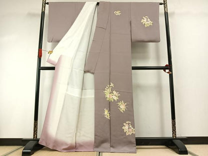 平和屋着物●訪問着　友禅　草花文　正絹　逸品　AABI1894fy