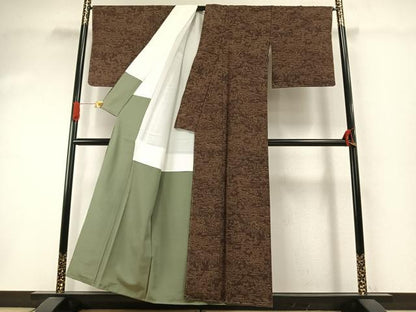 平和屋着物●小千谷紬　風景花文　正絹　逸品　未使用　AABI1895fy
