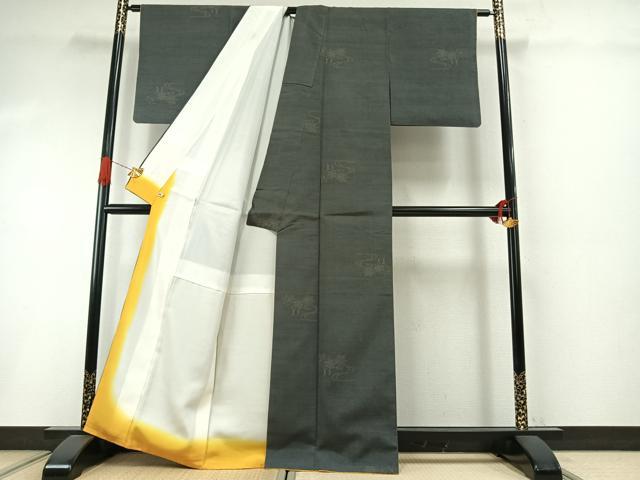 平和屋着物●結城紬　80亀甲　飛び亀甲柄　流水舞葉文　さが美扱い　正絹　逸品　AABI1896fy