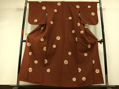 平和屋着物●上質な小紋　紬地　手描き　絞り　亀甲花文　正絹　逸品　AABI1899fy