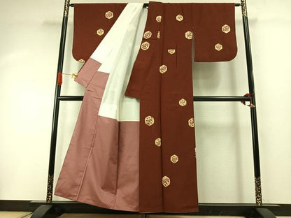 平和屋着物●上質な小紋　紬地　手描き　絞り　亀甲花文　正絹　逸品　AABI1899fy