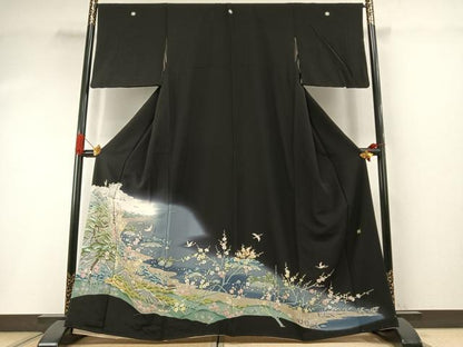 平和屋着物●本加賀友禅作家　小田美知代　黒留袖　風景花鳥文　正絹　逸品　AABI1900fy