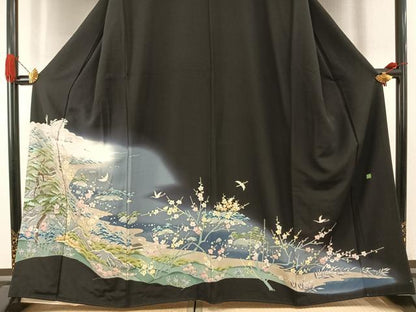 平和屋着物●本加賀友禅作家　小田美知代　黒留袖　風景花鳥文　正絹　逸品　AABI1900fy