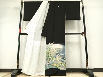平和屋着物●本加賀友禅作家　小田美知代　黒留袖　風景花鳥文　正絹　逸品　AABI1900fy