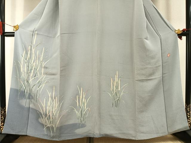 平和屋着物●訪問着　友禅　作家物　草花文　暈し染め　金彩　鬼しぼ縮緬　正絹　逸品　AABI1901fy