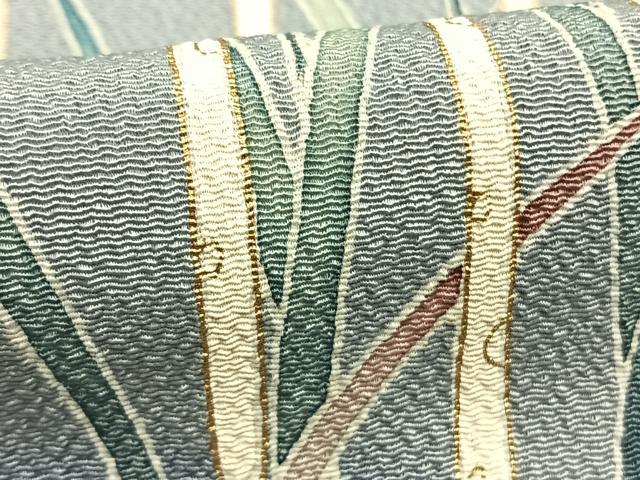 平和屋着物●訪問着　友禅　作家物　草花文　暈し染め　金彩　鬼しぼ縮緬　正絹　逸品　AABI1901fy