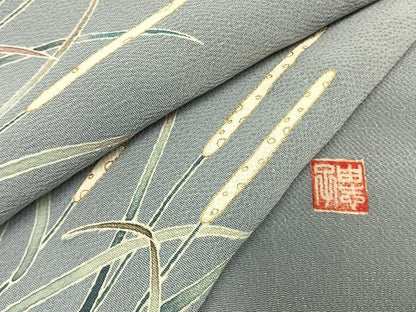 平和屋着物●訪問着　友禅　作家物　草花文　暈し染め　金彩　鬼しぼ縮緬　正絹　逸品　AABI1901fy