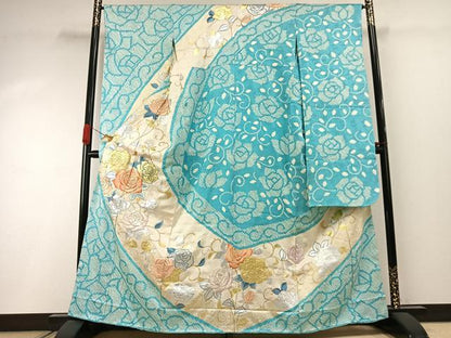 平和屋着物●豪華振袖　駒刺繍　絞り　薔薇　金銀彩　正絹　逸品　AABI1902fy