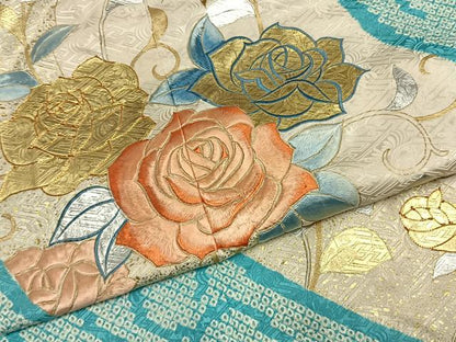 平和屋着物●豪華振袖　駒刺繍　絞り　薔薇　金銀彩　正絹　逸品　AABI1902fy
