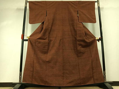 平和屋着物●結城紬　100亀甲　幾何学文様　正絹　逸品　AABI1903fy