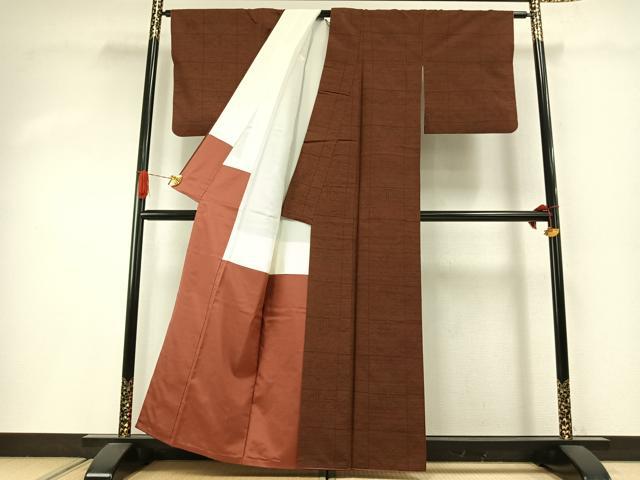 平和屋着物●結城紬　100亀甲　幾何学文様　正絹　逸品　AABI1903fy