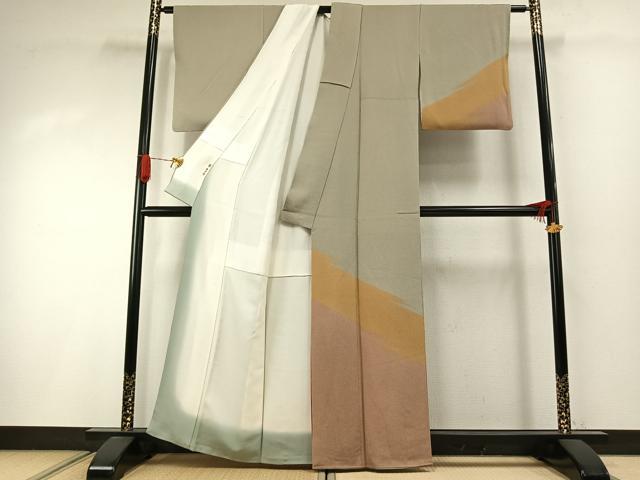 平和屋着物●訪問着　霞文　鬼しぼ縮緬　正絹　逸品　AABI1908fy