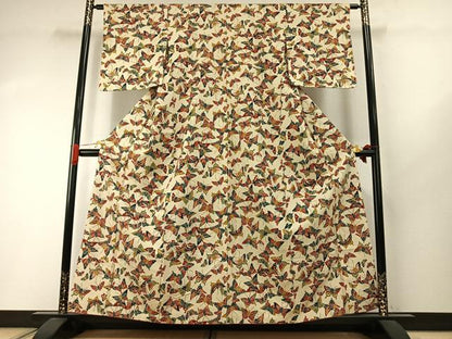 平和屋着物●上質な小紋　型染め　蝶尽くし　正絹　逸品　AABI1909fy