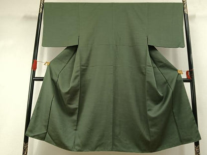平和屋着物●男性　紬　色無地　老竹色　正絹　逸品　AABI1911fy