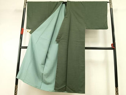 平和屋着物●男性　紬　色無地　老竹色　正絹　逸品　AABI1911fy