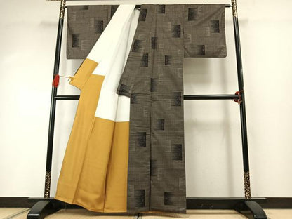 平和屋着物●本場大島紬　カタス7マルキ　色紙文　正絹　逸品　未使用　AABI1920fy