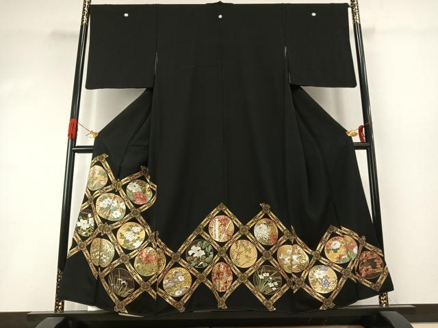 平和屋着物●豪華黒留袖　刺繍　花丸文　金糸　金彩　正絹　逸品　AABI1923fy
