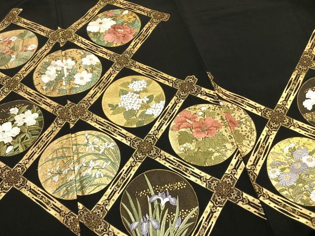 平和屋着物●豪華黒留袖　刺繍　花丸文　金糸　金彩　正絹　逸品　AABI1923fy