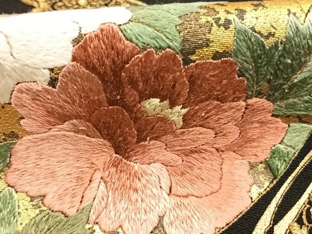 平和屋着物●豪華黒留袖　刺繍　花丸文　金糸　金彩　正絹　逸品　AABI1923fy
