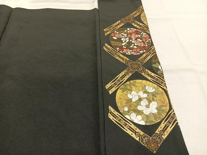 平和屋着物●豪華黒留袖　刺繍　花丸文　金糸　金彩　正絹　逸品　AABI1923fy