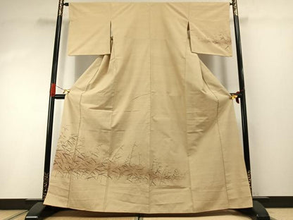 平和屋着物●上質な紬　訪問着　手描き　草葉文　正絹　逸品　AABI1927fy