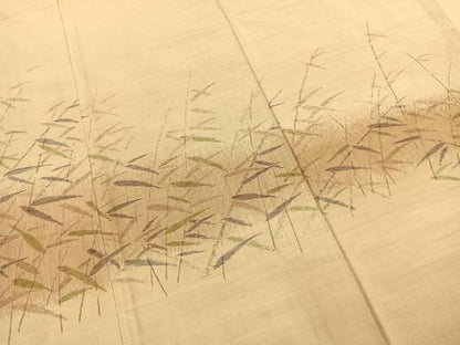 平和屋着物●上質な紬　訪問着　手描き　草葉文　正絹　逸品　AABI1927fy