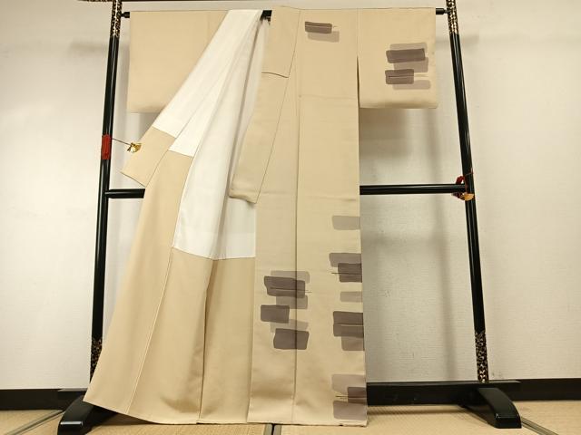 平和屋着物●訪問着　紬地　幾何学文様　金彩　正絹　逸品　AABI1930fy