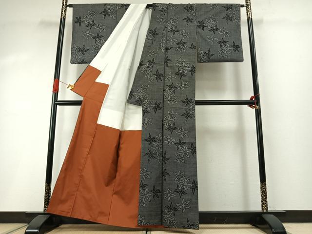 平和屋着物●本場大島紬　一元絣　舞花文　正絹　逸品　AABI1931fy