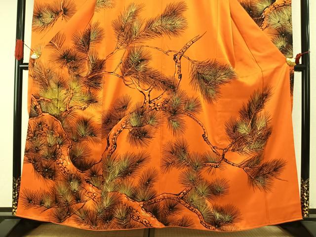 平和屋着物●豪華振袖　手描き　枝松文　金糸　金彩　正絹　逸品　AABI1941fy