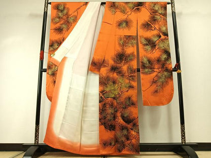 平和屋着物●豪華振袖　手描き　枝松文　金糸　金彩　正絹　逸品　AABI1941fy