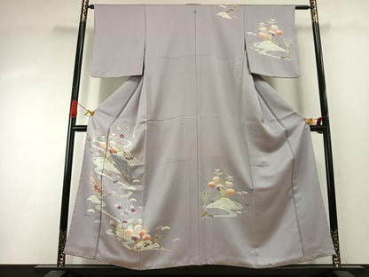 平和屋着物●訪問着　友禅　刺繍　松竹梅　風景花文　正絹　逸品　AABI1949fy