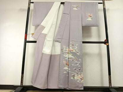 平和屋着物●訪問着　友禅　刺繍　松竹梅　風景花文　正絹　逸品　AABI1949fy