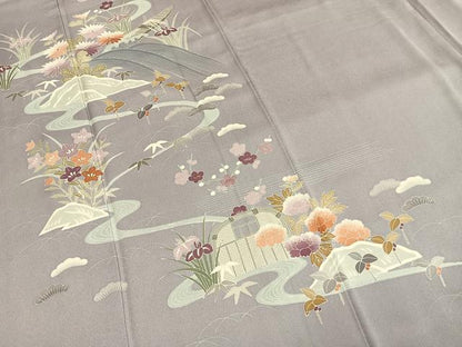 平和屋着物●訪問着　友禅　刺繍　松竹梅　風景花文　正絹　逸品　AABI1949fy