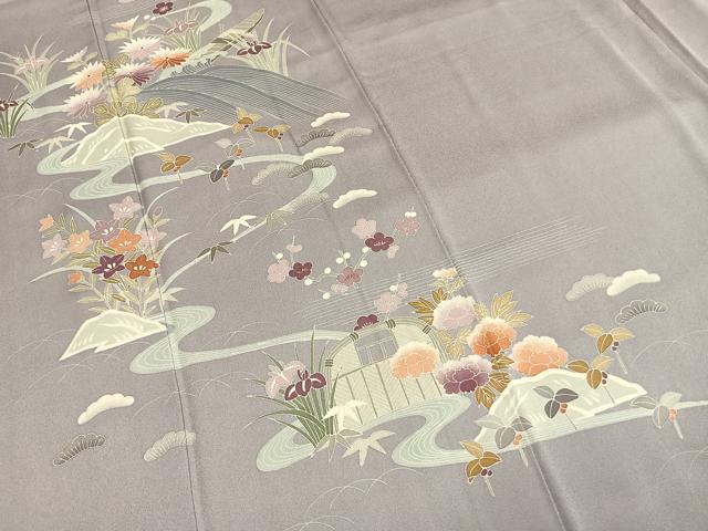 平和屋着物●訪問着　友禅　刺繍　松竹梅　風景花文　正絹　逸品　AABI1949fy