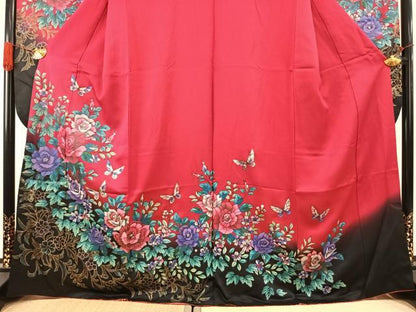 平和屋着物●豪華振袖　花蝶文　暈し染め　金銀彩　正絹　逸品　AABI1950fy