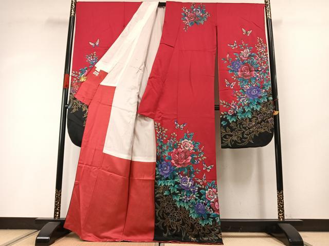 平和屋着物●豪華振袖　花蝶文　暈し染め　金銀彩　正絹　逸品　AABI1950fy