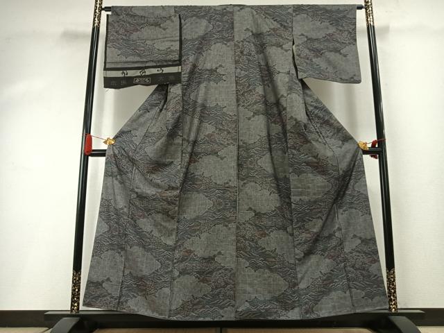 平和屋着物●本場大島紬　カタス9マルキ　風景文　反端付き　正絹　逸品　AABI1951fy