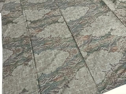 平和屋着物●本場大島紬　カタス9マルキ　風景文　反端付き　正絹　逸品　AABI1951fy