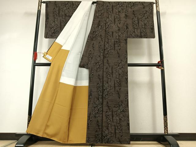 平和屋着物●本場大島紬　泥染　草花文　やまと誂製　証紙付き　正絹　逸品　未使用　AABI1952fy