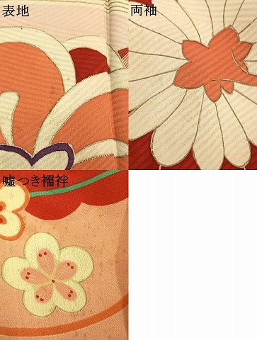 平和屋着物●アンティーク　大正ロマン　訪問着　駒刺繍　舞花文　金彩　正絹　逸品　AABI1960fy