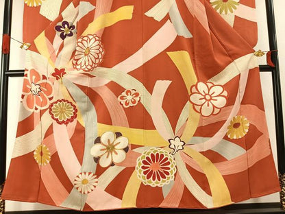 平和屋着物●アンティーク　大正ロマン　訪問着　駒刺繍　舞花文　金彩　正絹　逸品　AABI1960fy