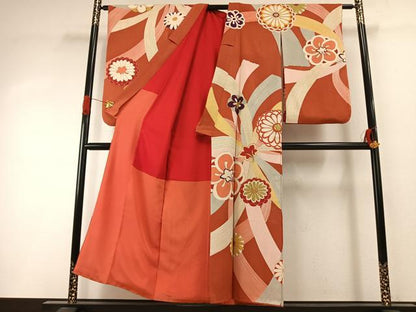 平和屋着物●アンティーク　大正ロマン　訪問着　駒刺繍　舞花文　金彩　正絹　逸品　AABI1960fy
