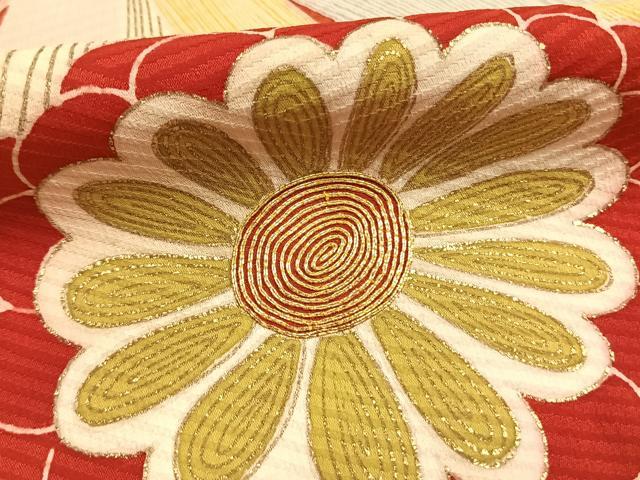 平和屋着物●アンティーク　大正ロマン　訪問着　駒刺繍　舞花文　金彩　正絹　逸品　AABI1960fy