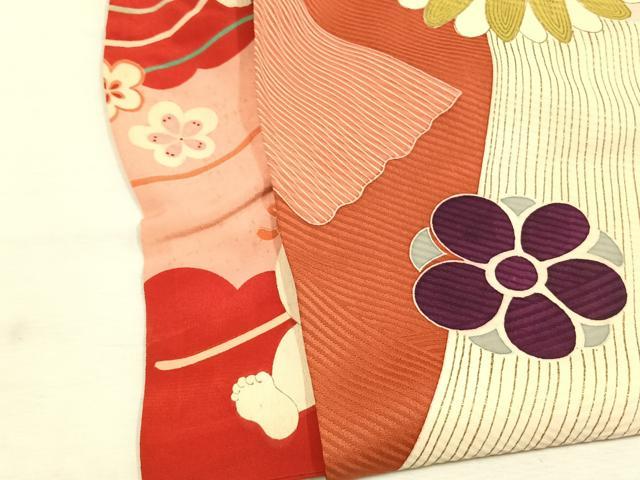 平和屋着物●アンティーク　大正ロマン　訪問着　駒刺繍　舞花文　金彩　正絹　逸品　AABI1960fy