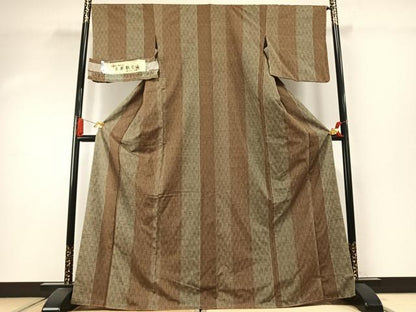 平和屋着物●奥能登紬　間道　反端付き　正絹　逸品　未使用　AABI1961fy
