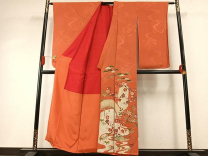 平和屋着物●アンティーク　大正ロマン　小振袖　刺繍　松竹梅　金彩　正絹　逸品　AABI1964fy