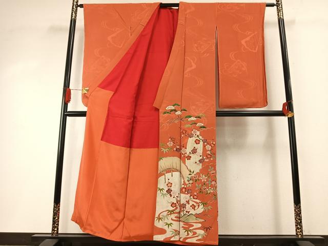 平和屋着物●アンティーク　大正ロマン　小振袖　刺繍　松竹梅　金彩　正絹　逸品　AABI1964fy
